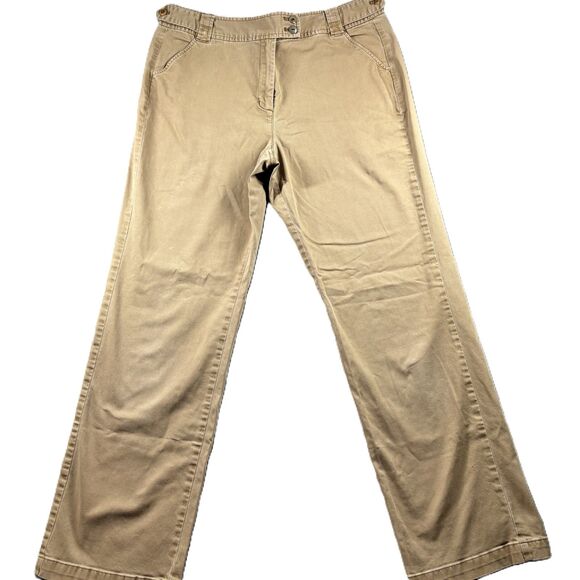 Talbots Pants Khaki Chino Flare Wide Leg Vintage Y2K 90s Tan Stretch Sz 14 C134 - Picture 1 of 13